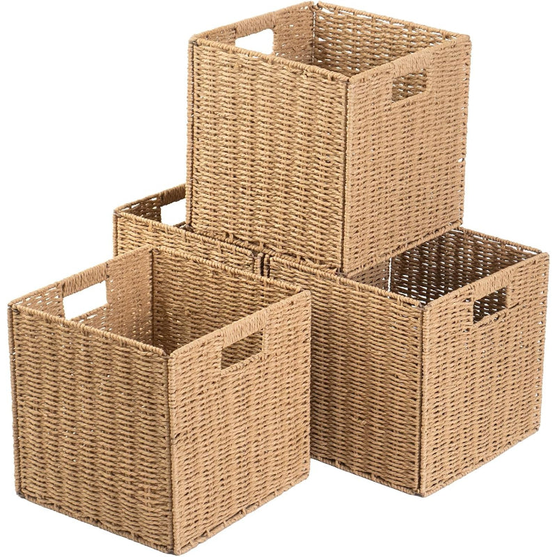 Foldable Paper Woven Cube Bins Set of 4