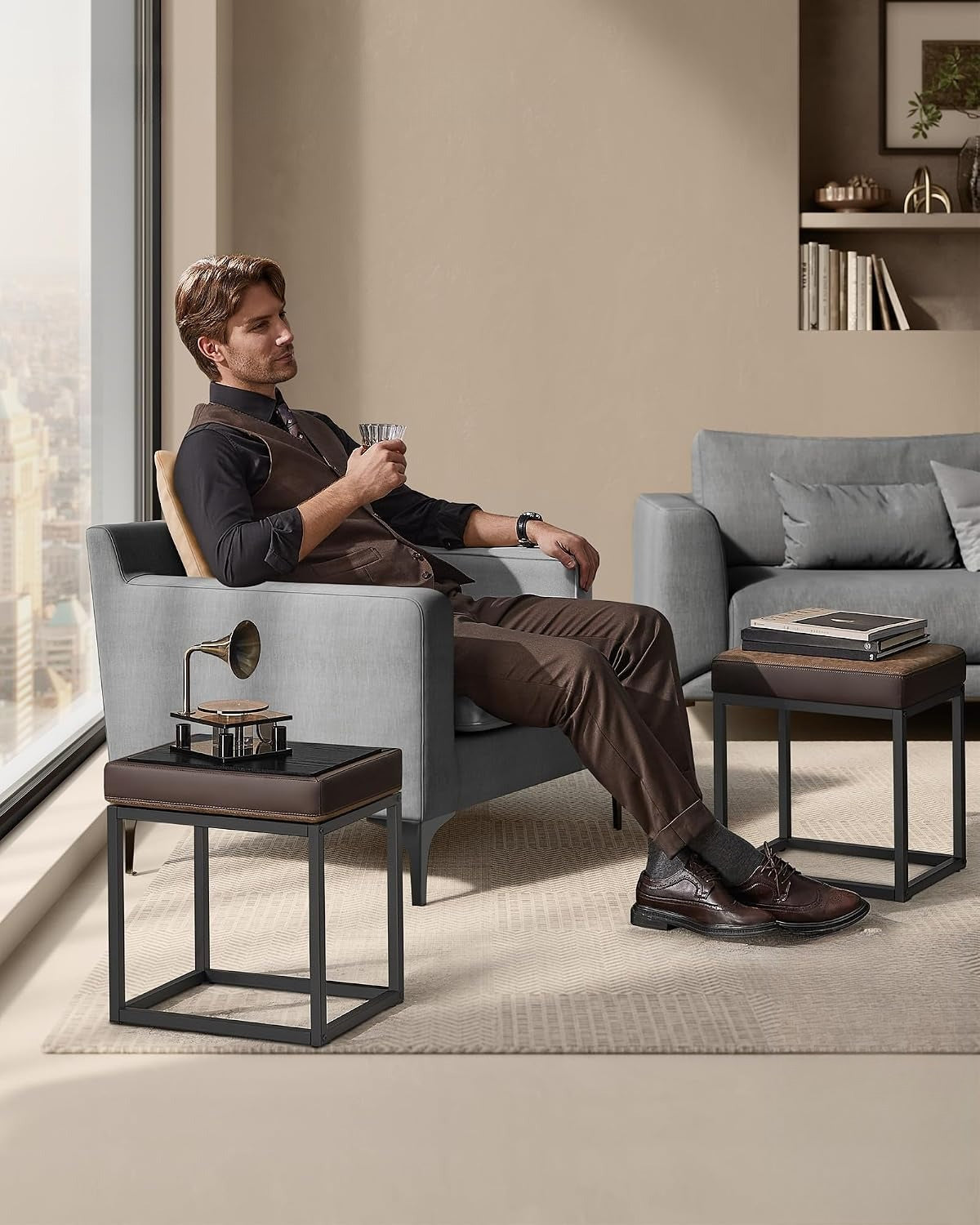 Square Ottoman Coffee Table Steel Frame