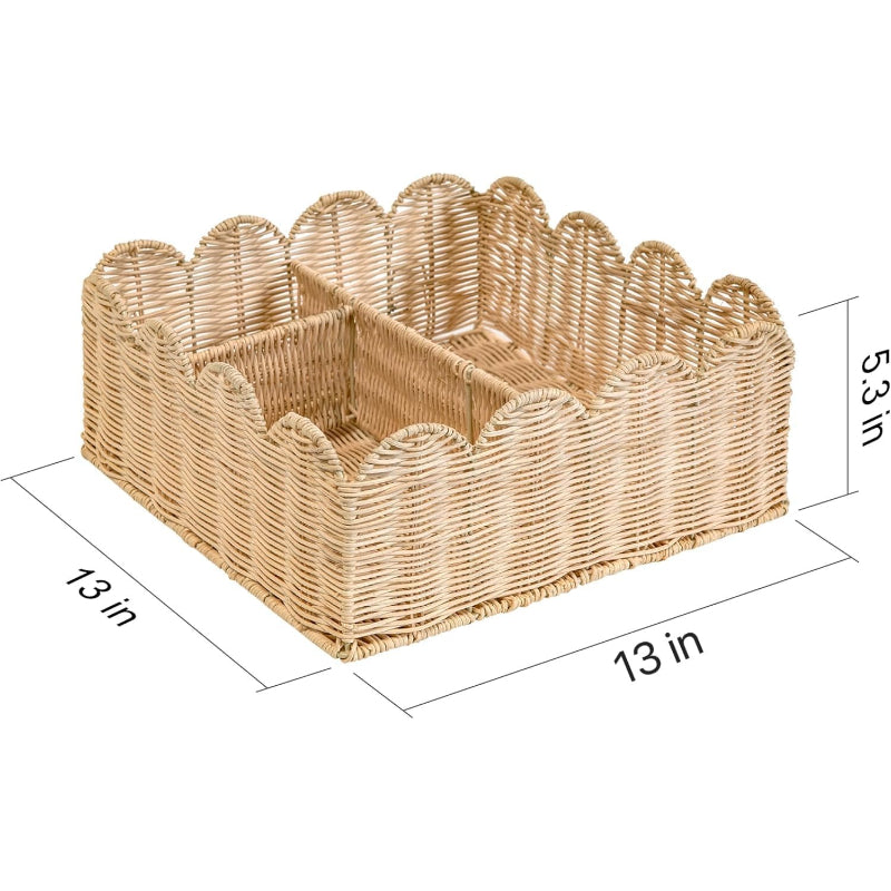 Rattan Scalloped Divided Storage Basket