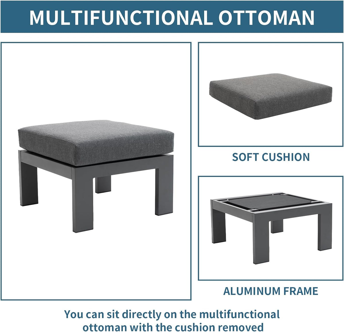 Aluminum Patio Ottoman Footstool Set