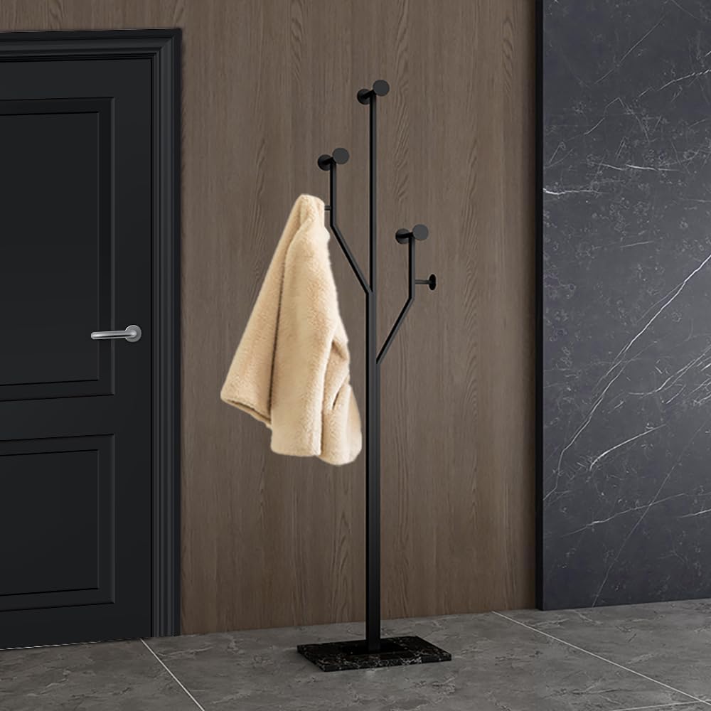 Black Freestanding Coat Rack with Marble Base