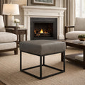 18" Pewter Gray Faux Leather Metal Ottoman