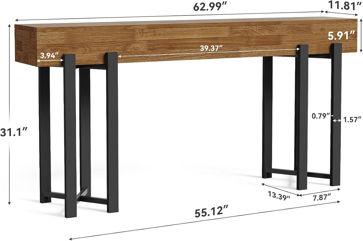 Oak Console Table Black Metal Frame
