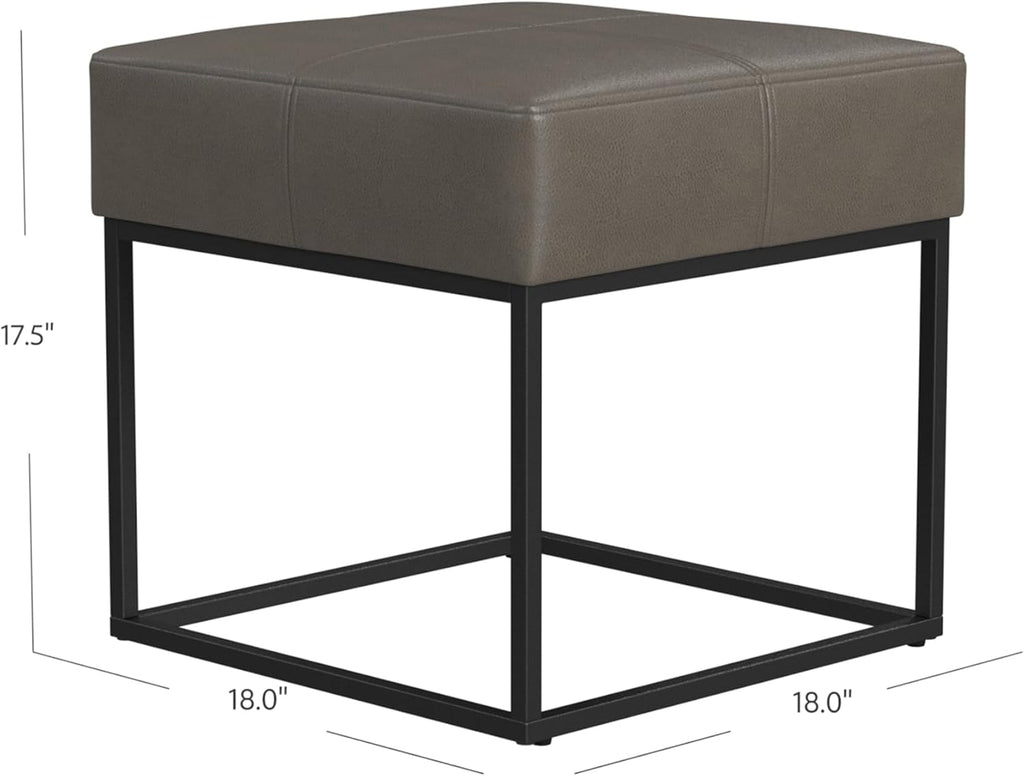 18" Pewter Gray Faux Leather Metal Ottoman