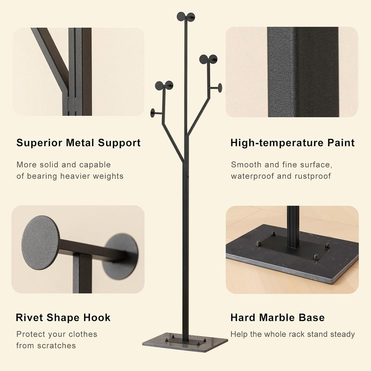 Black Freestanding Coat Rack with Marble Base