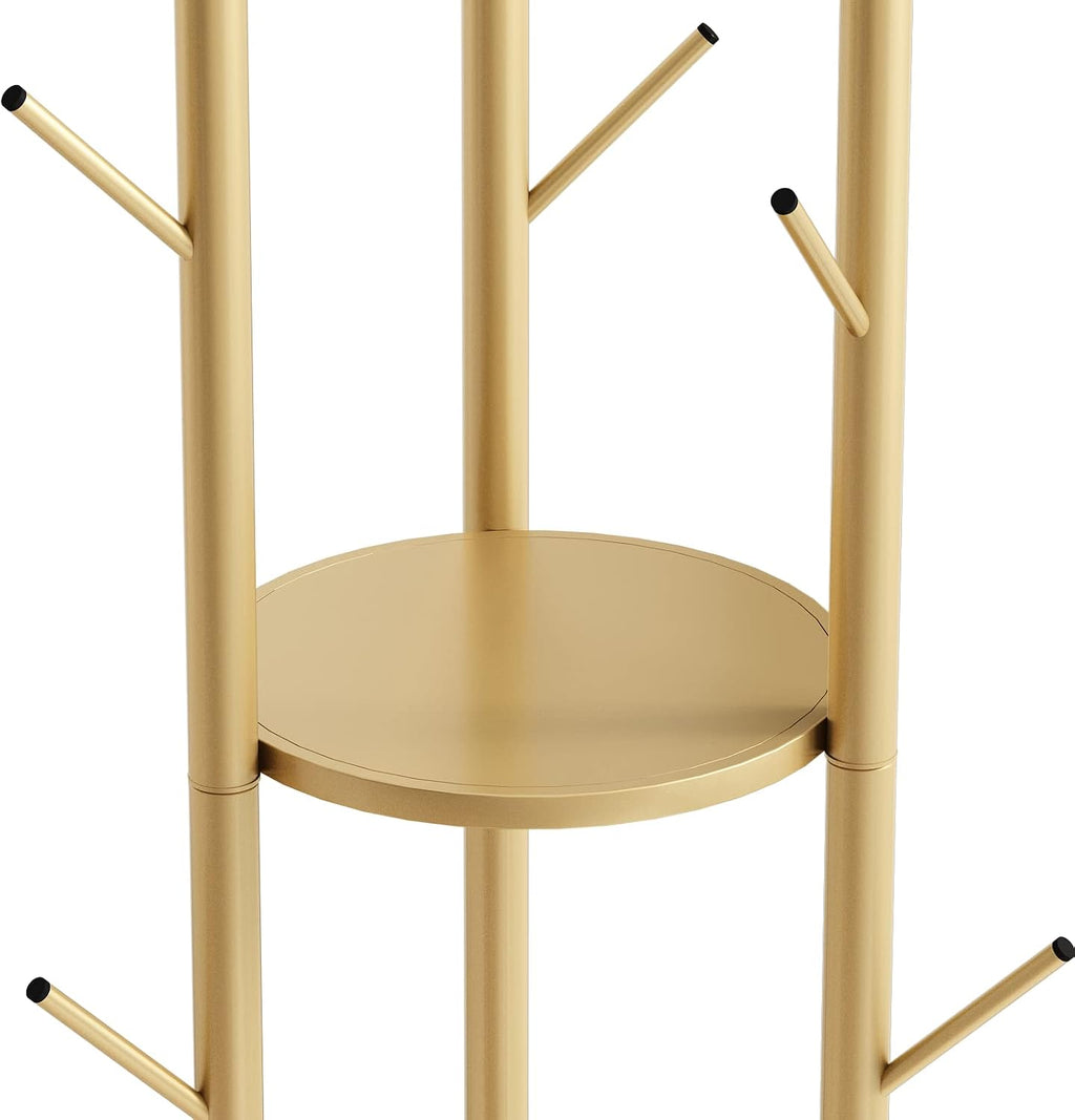 Gold Freestanding Coat Rack with Double Shelves