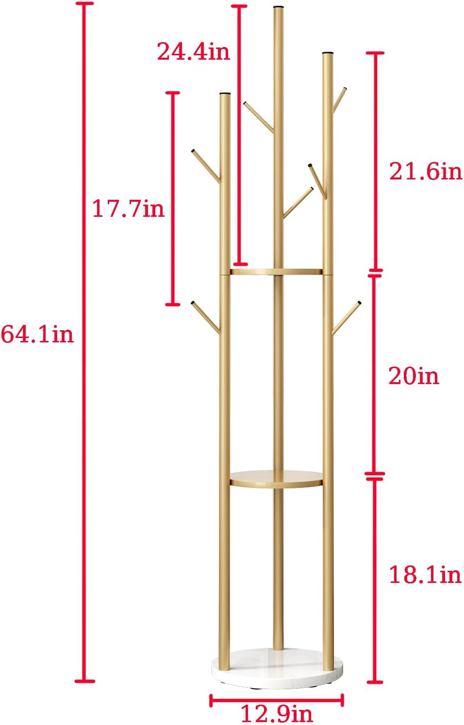 Gold Freestanding Coat Rack with Marble Base
