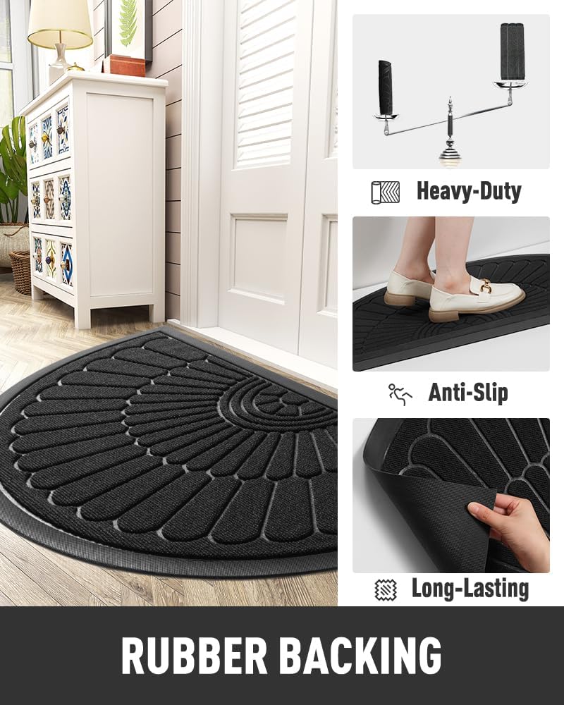 Black Semicircular Door Mat 24x36