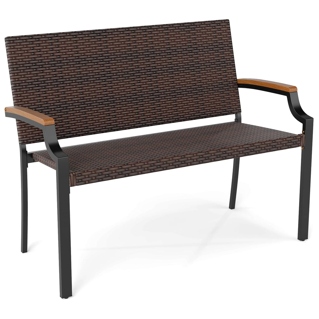 Wicker Acacia Patio Loveseat Bench