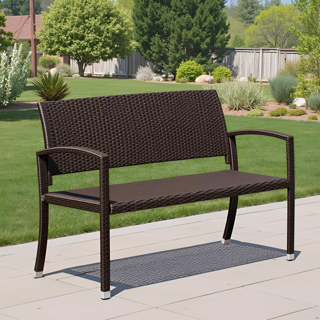PU Wicker Steel Patio Garden Bench