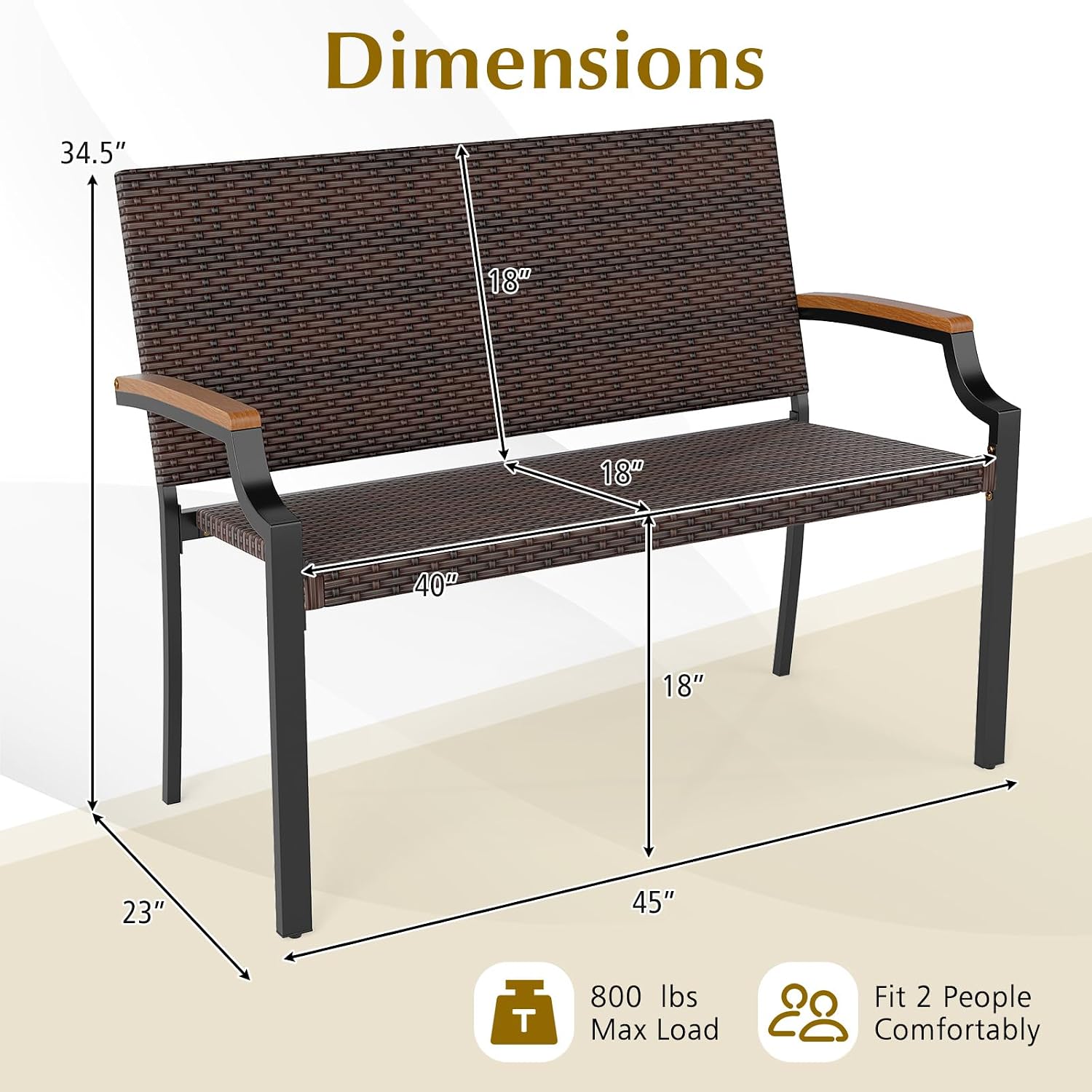Wicker Acacia Patio Loveseat Bench