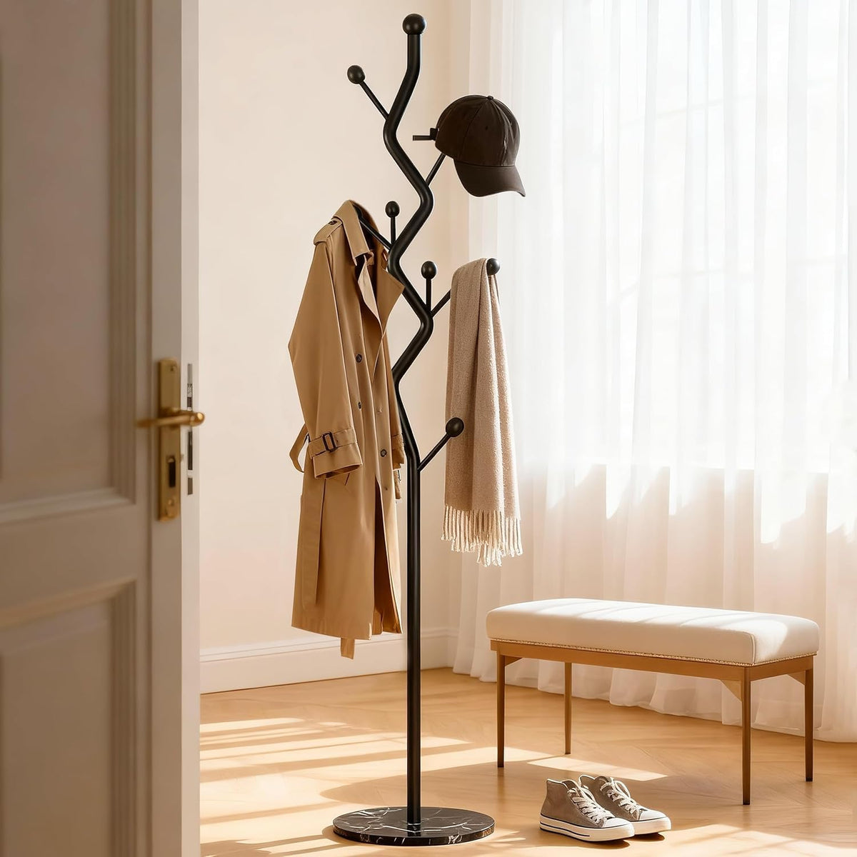 Modern Freestanding Coat Rack with Marble Base