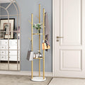 Gold Freestanding Coat Rack with Double Shelves
