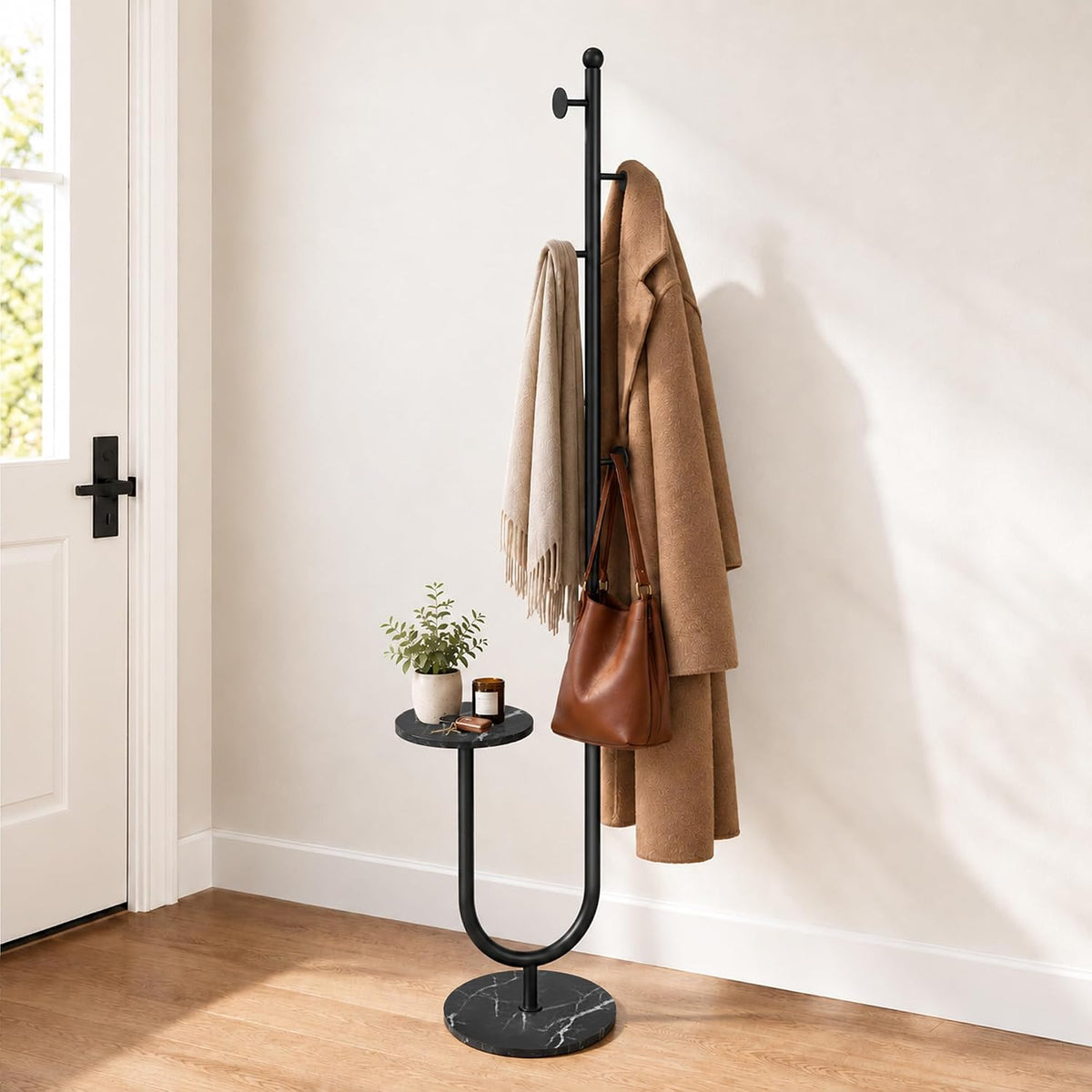 Metal Freestanding Coat Rack with Marble Base