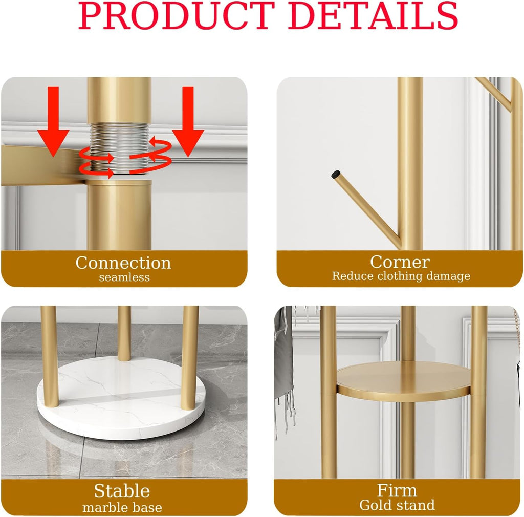Gold Freestanding Coat Rack with Marble Base