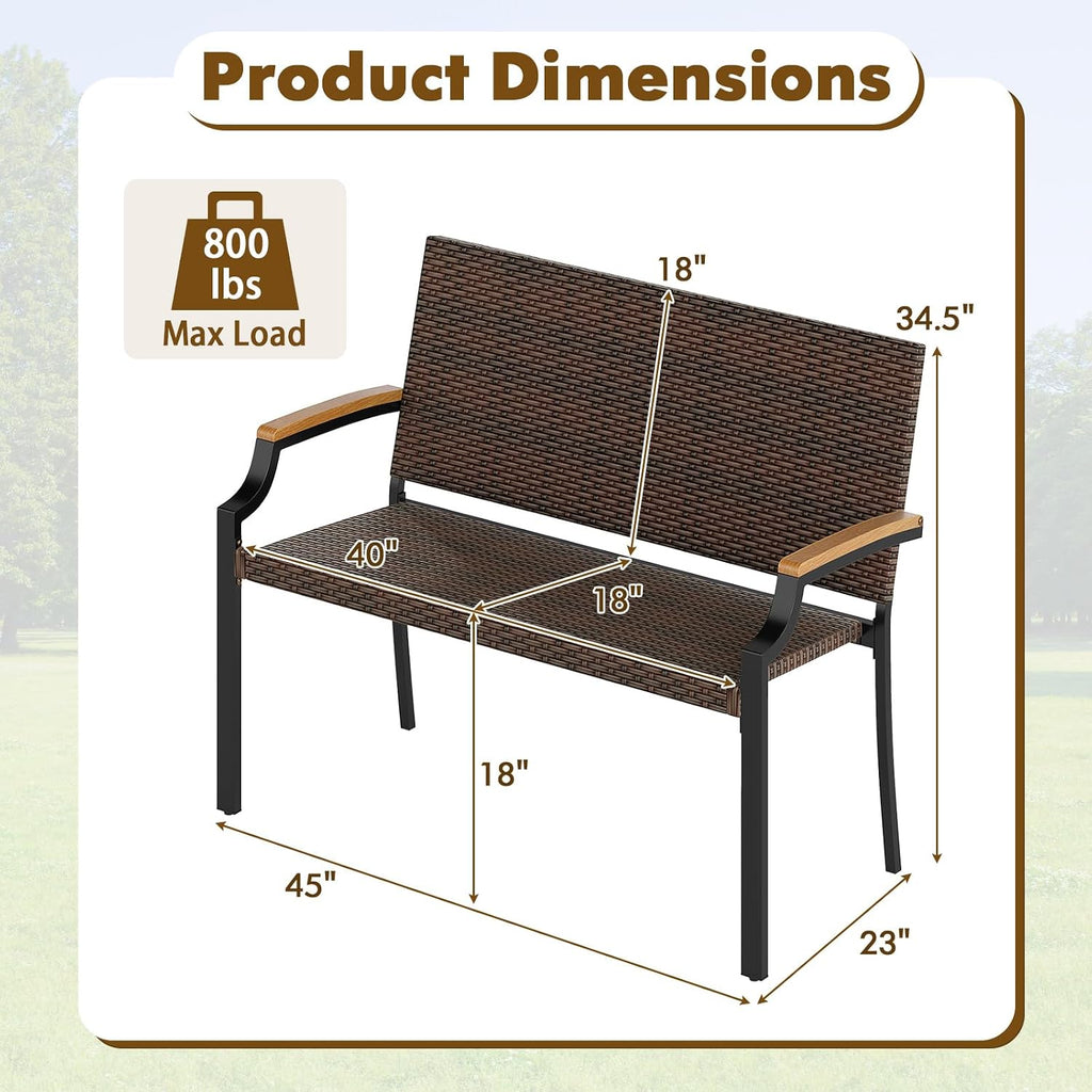 Wicker Acacia Patio Loveseat Bench