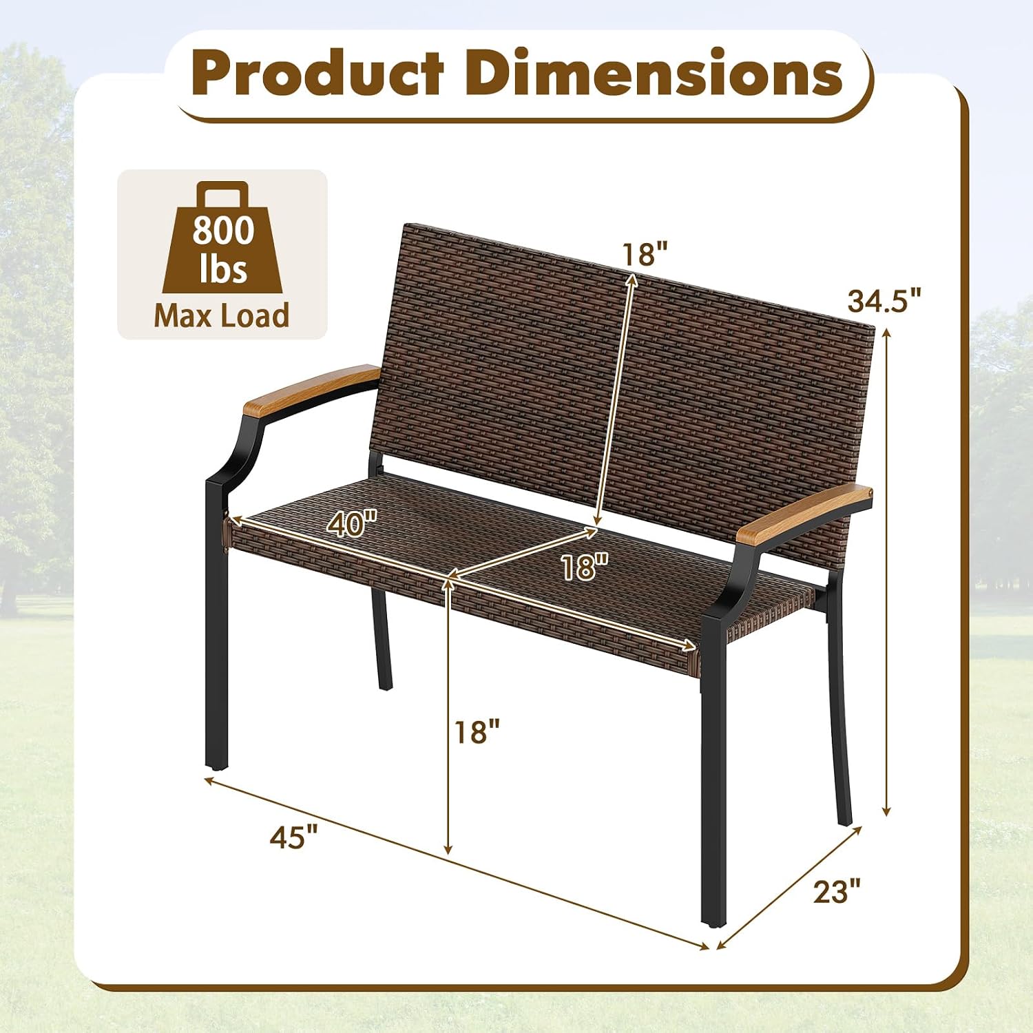 Wicker Acacia Patio Loveseat Bench