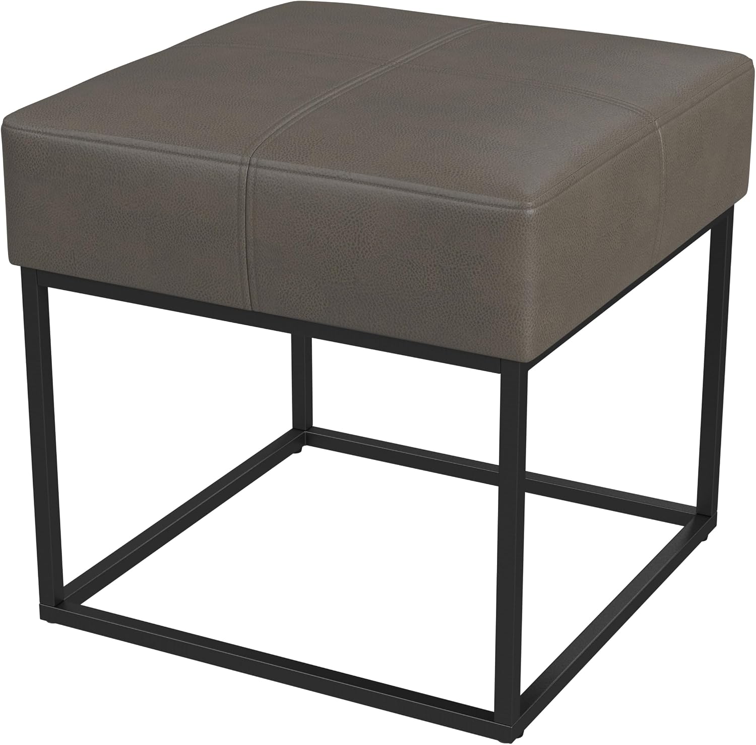 18" Pewter Gray Faux Leather Metal Ottoman