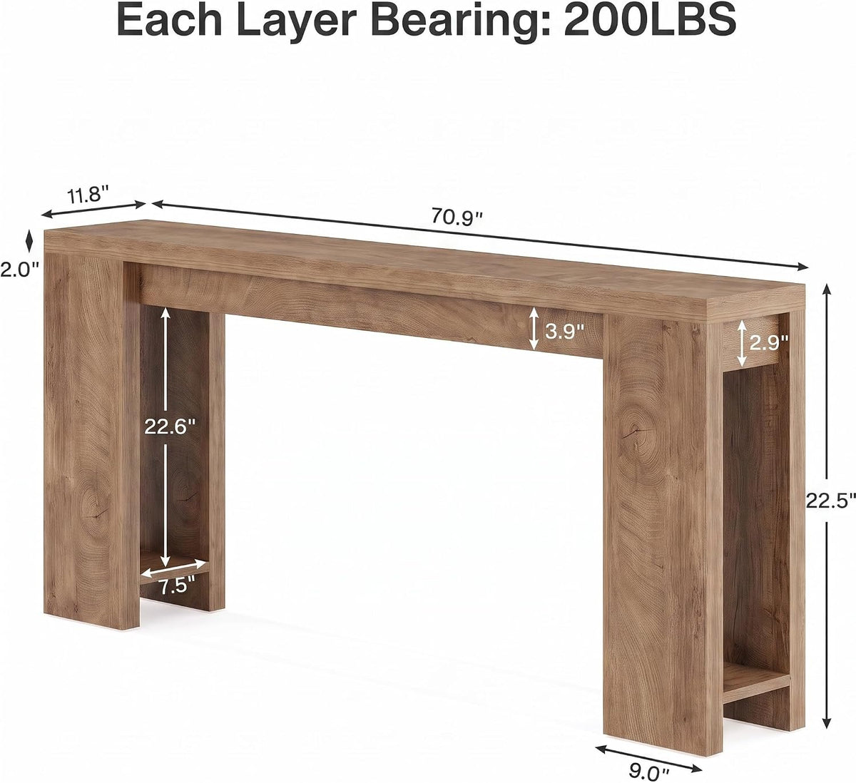 70.9" Light Brown Console Table