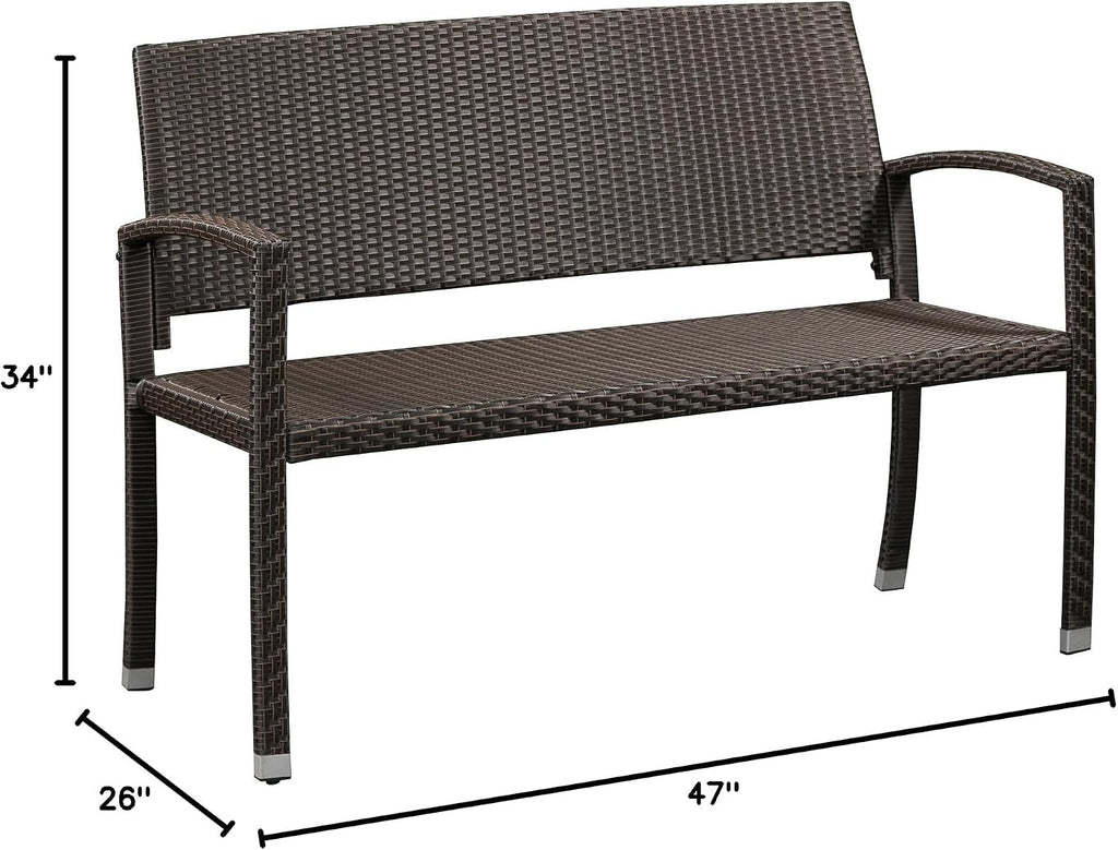 PU Wicker Steel Patio Garden Bench