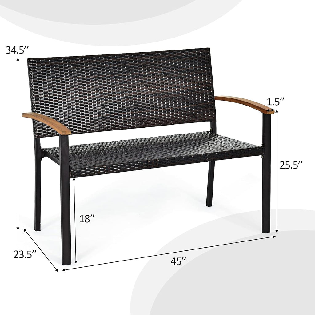 Wicker Acacia Patio Loveseat Bench