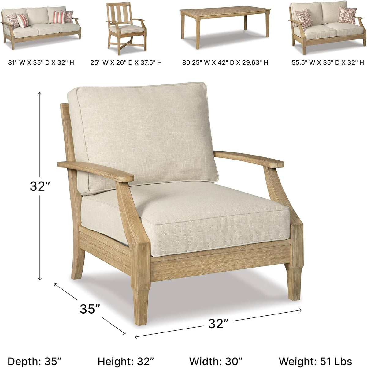 Outdoor Patio Lounge Chair Beige