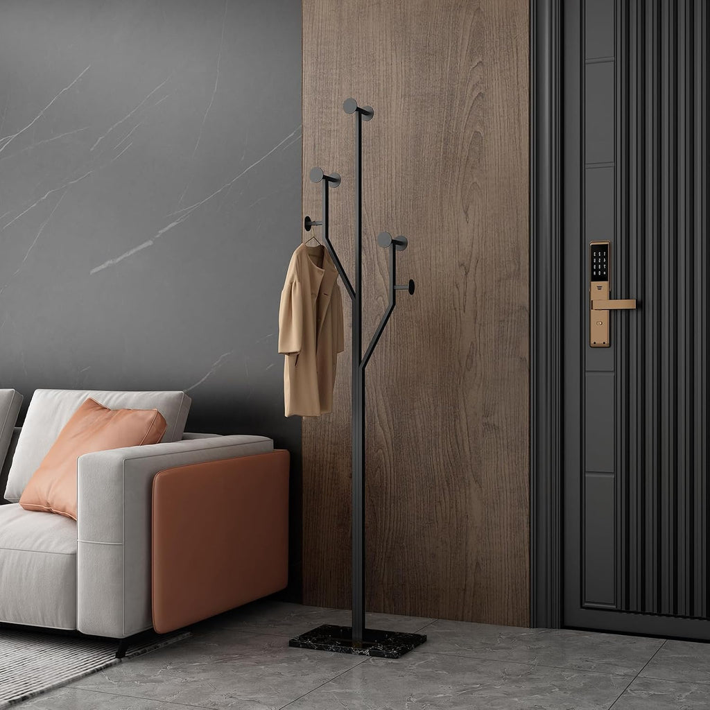 Black Freestanding Coat Rack with Marble Base
