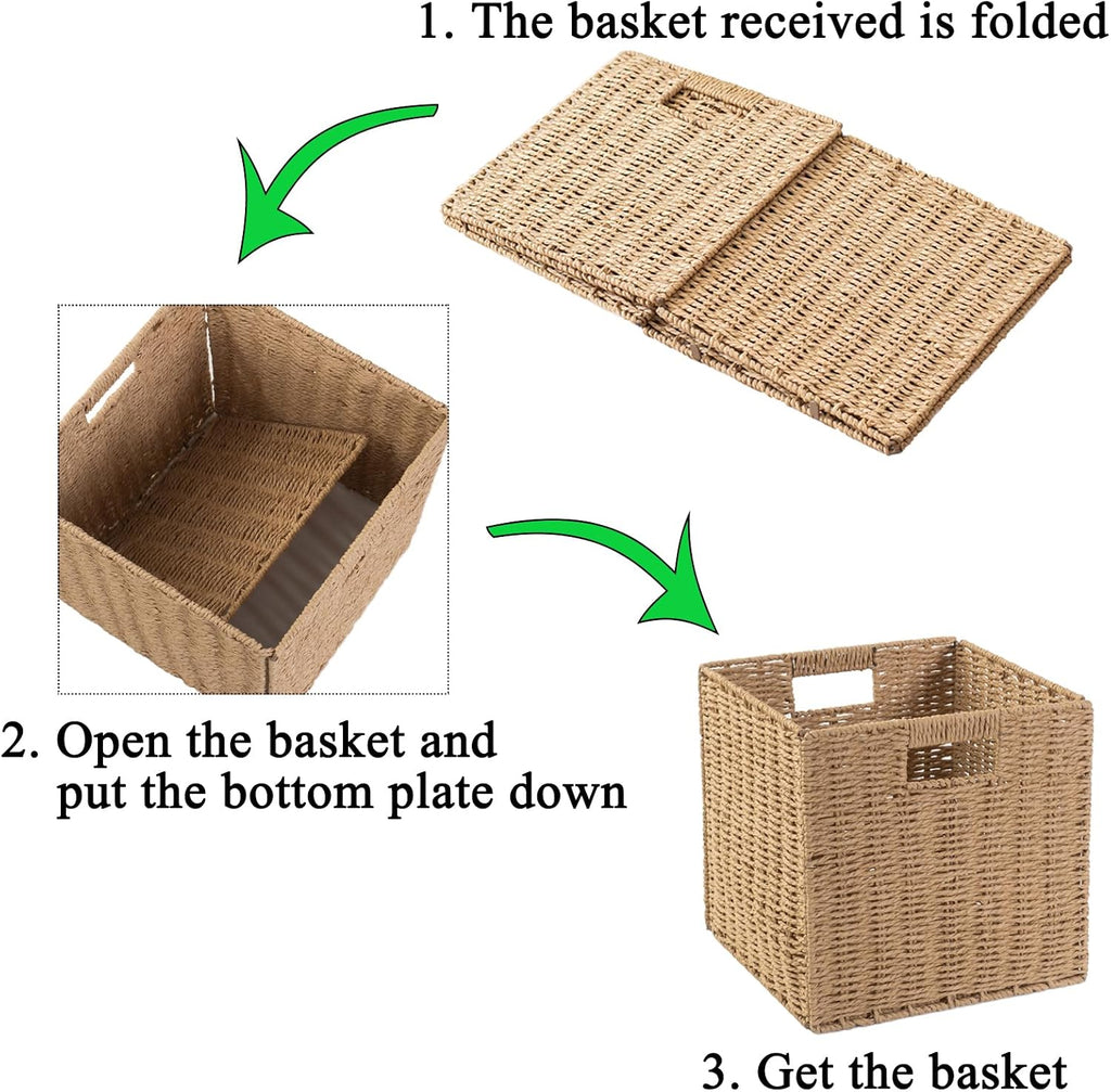 Foldable Paper Woven Cube Bins Set of 4