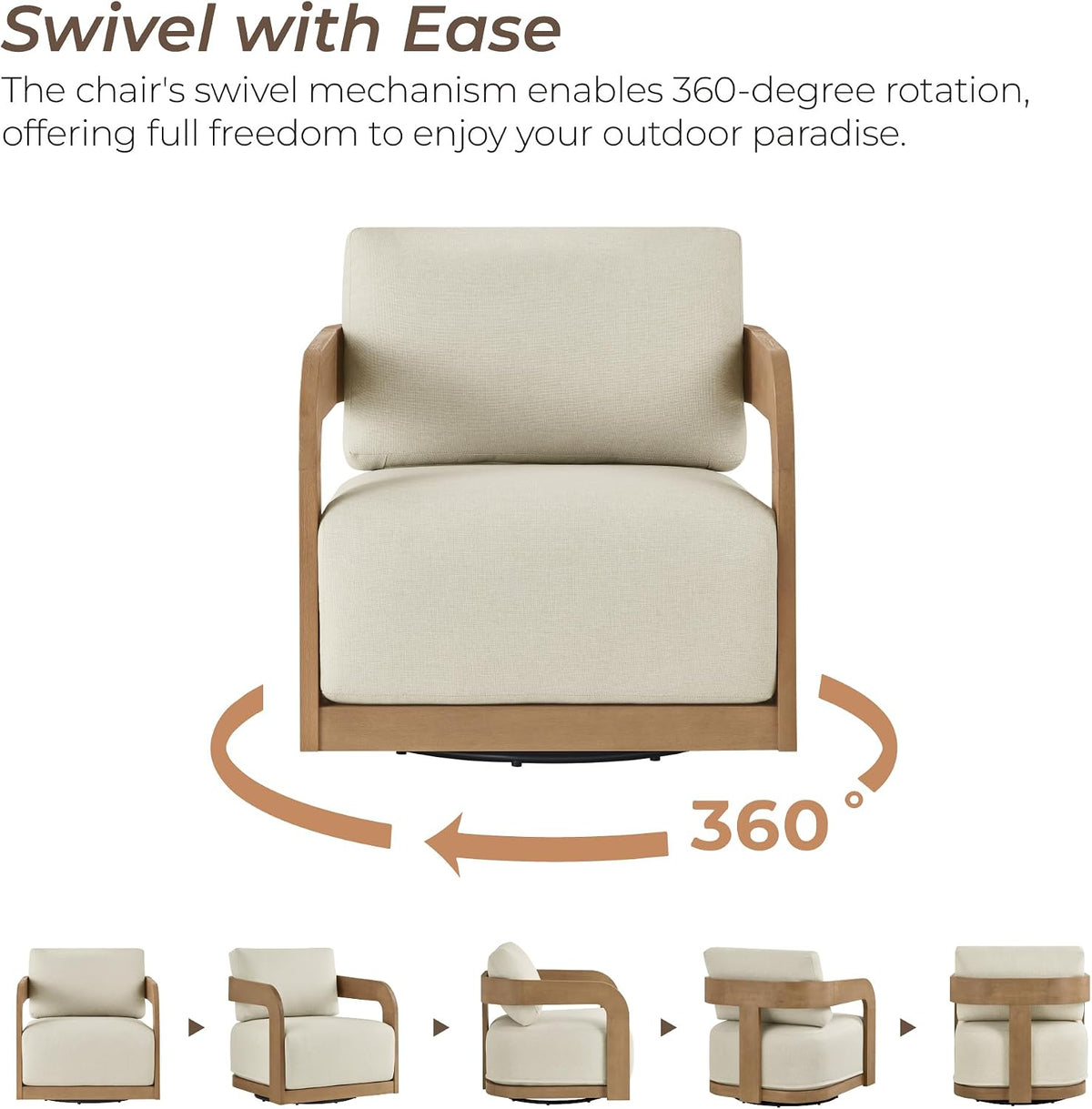 Eucalyptus Patio Swivel Chair With Cushion