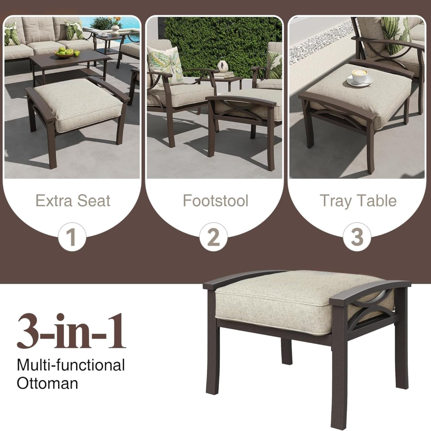 Metal Ottoman Set With Soft Cushions