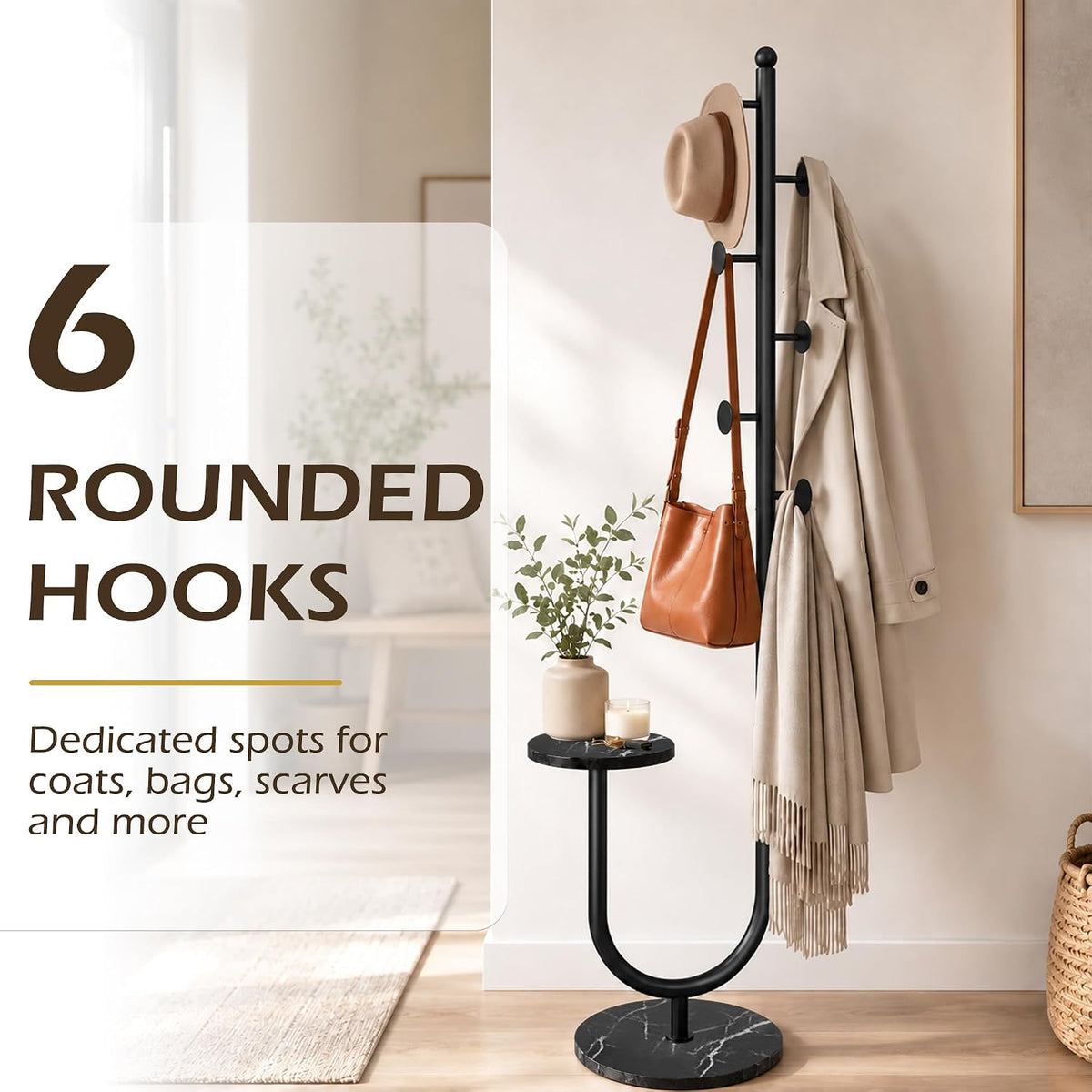 Metal Freestanding Coat Rack with Marble Base