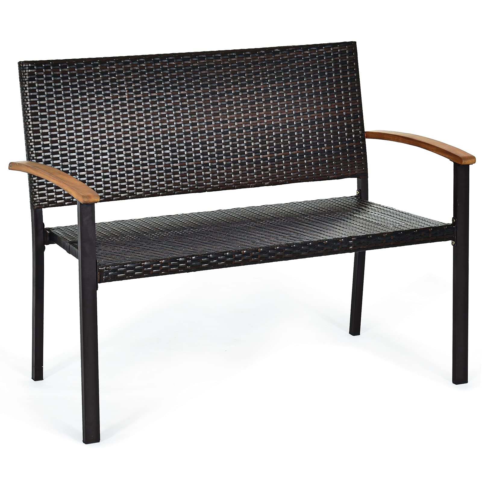 Wicker Acacia Patio Loveseat Bench