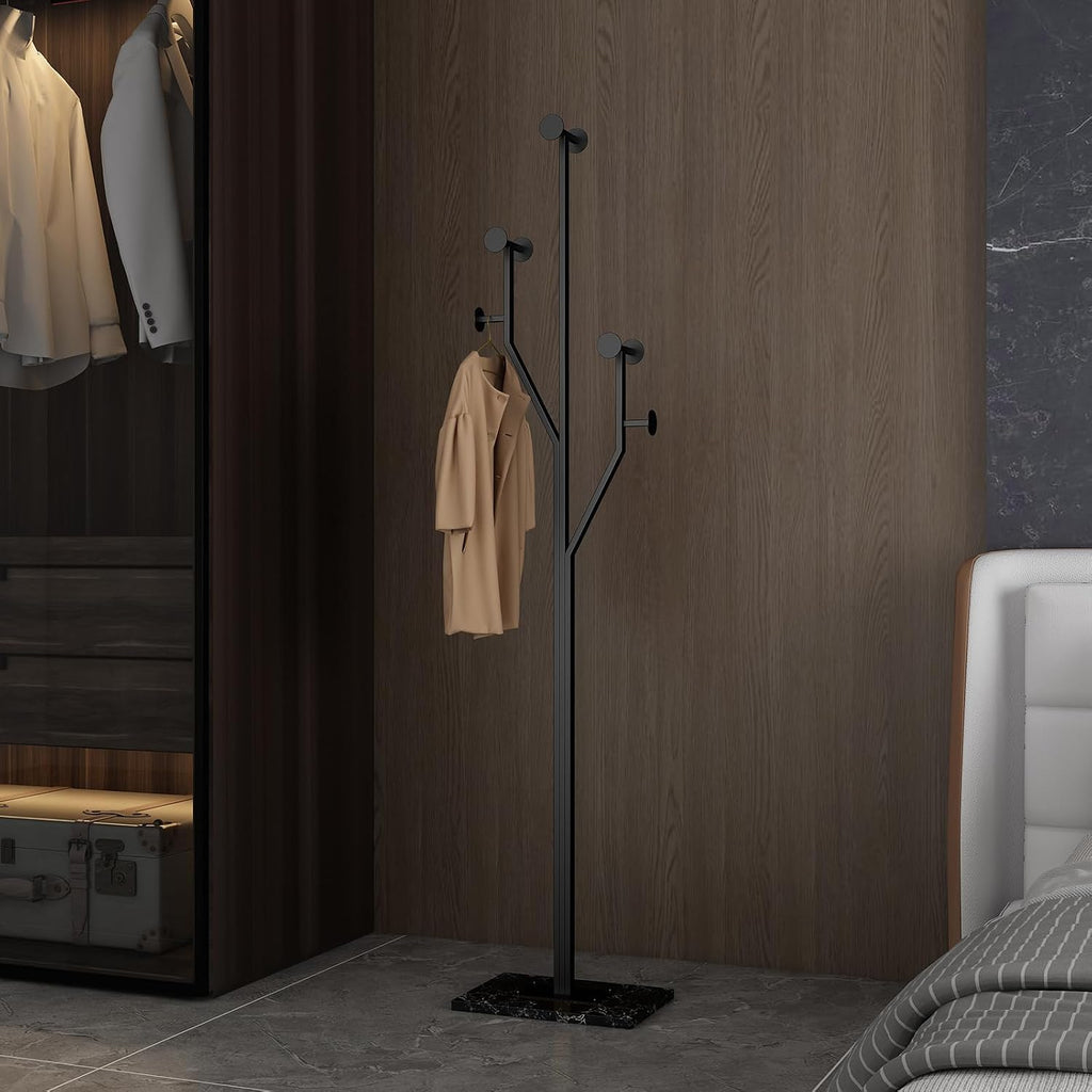 Black Freestanding Coat Rack with Marble Base