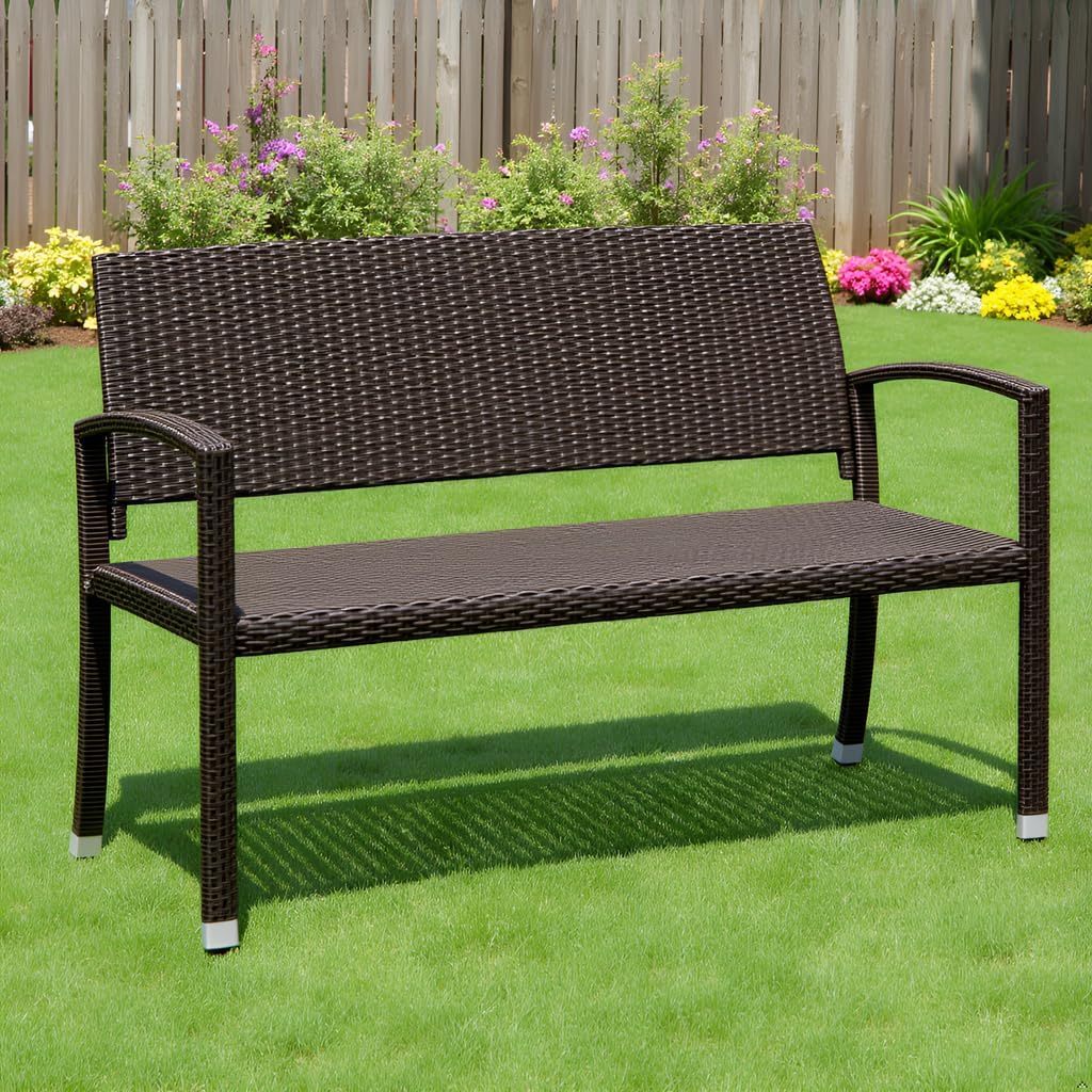 PU Wicker Steel Patio Garden Bench