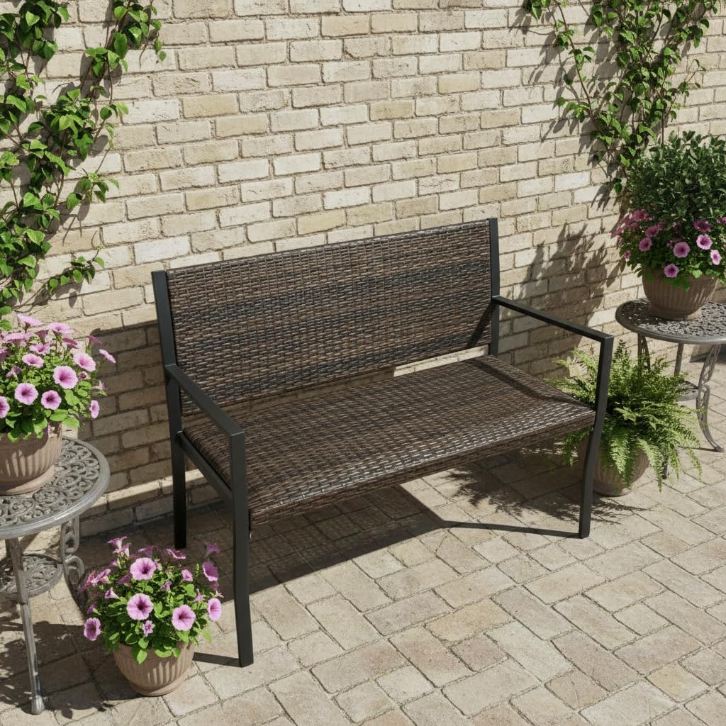 PE Rattan Outdoor Loveseat Bench