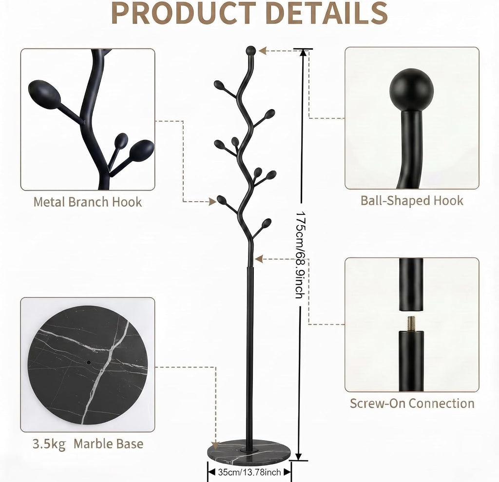 Black Freestanding Coat Rack with Marble Base