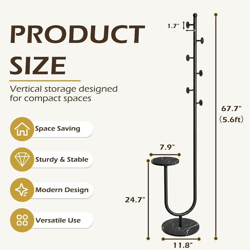 Metal Freestanding Coat Rack with Marble Base