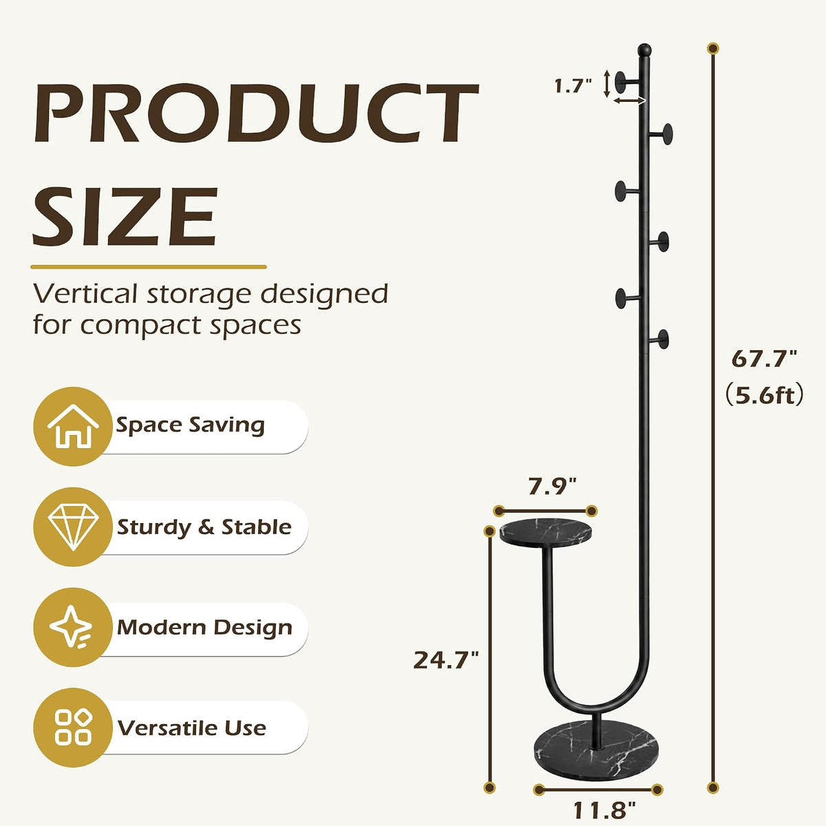 Metal Freestanding Coat Rack with Marble Base