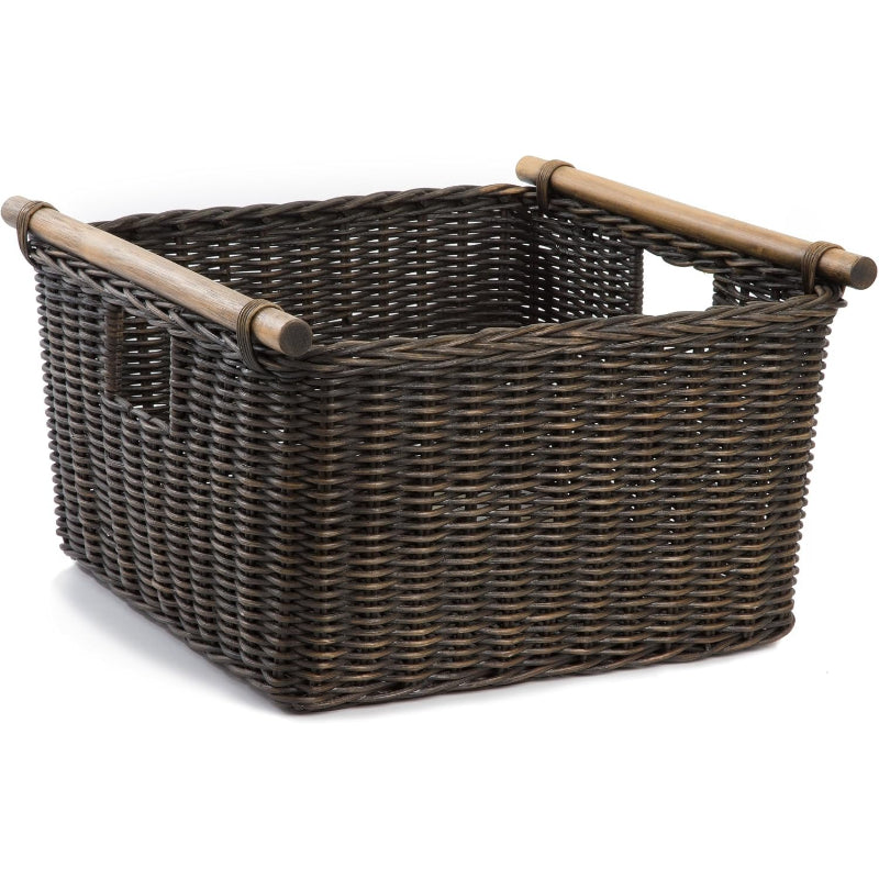 The Basket Lady Wicker Storage Basket with Pole Handle