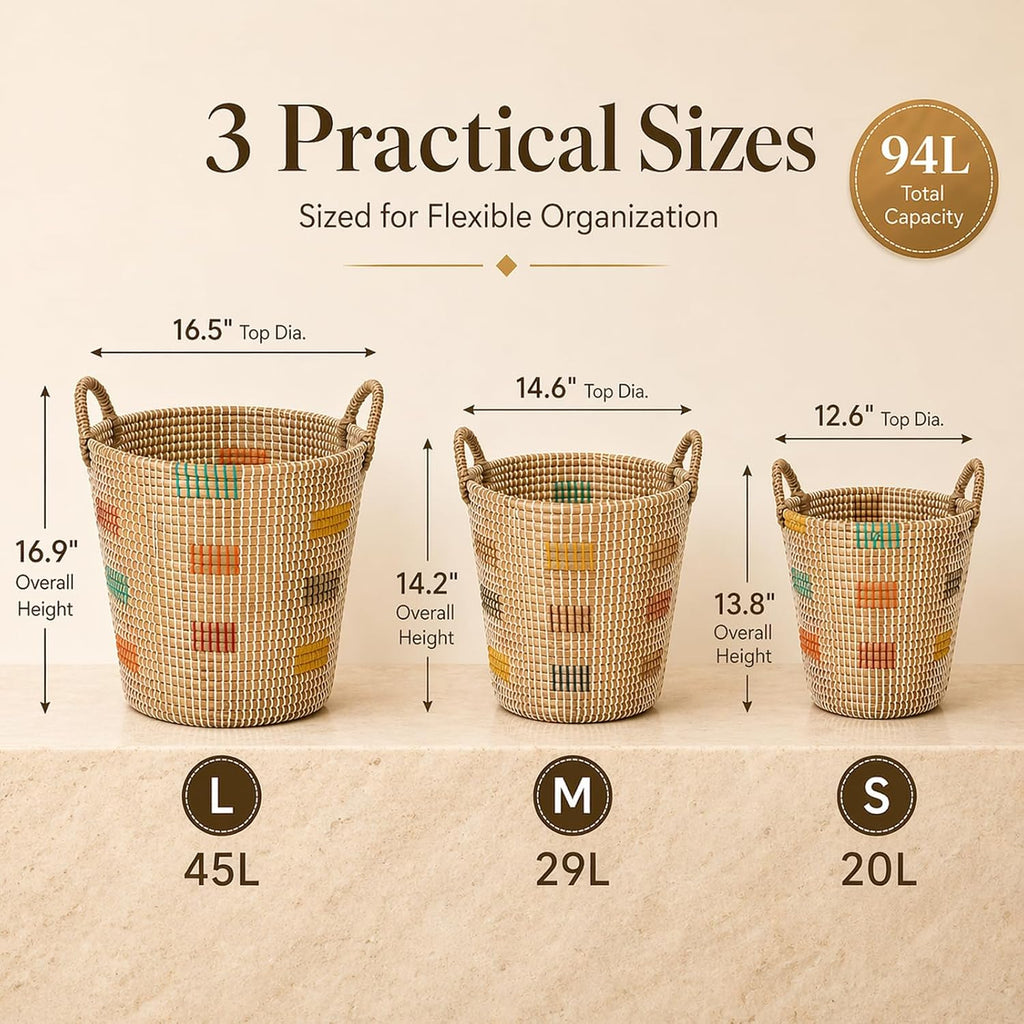 Natural Seagrass Nesting Storage Baskets Set of 3