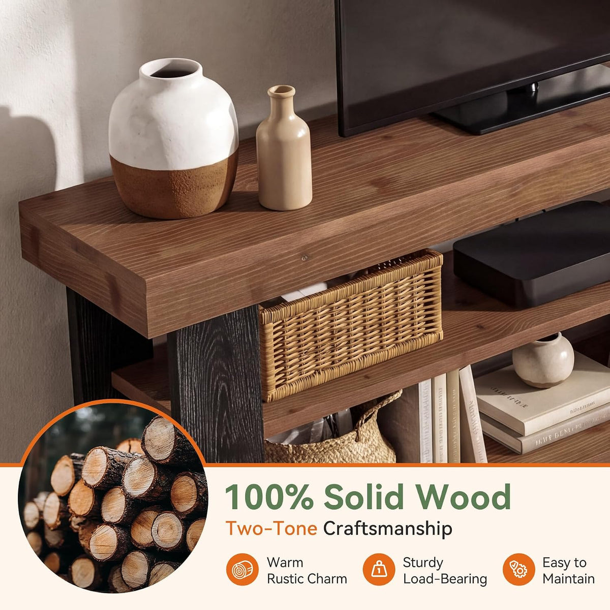 63" 3-Tier Solid Wood Console Table