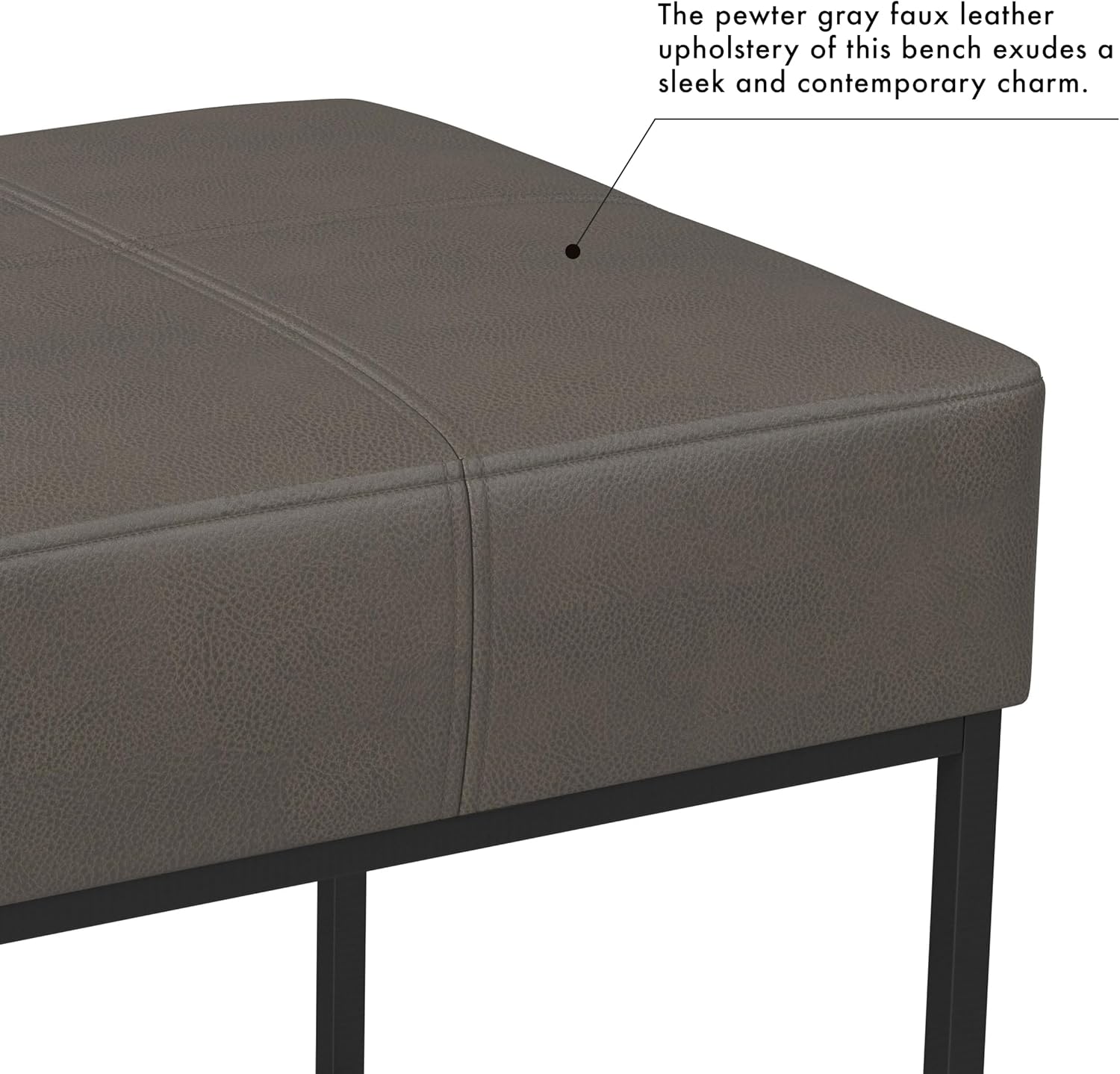 18" Pewter Gray Faux Leather Metal Ottoman
