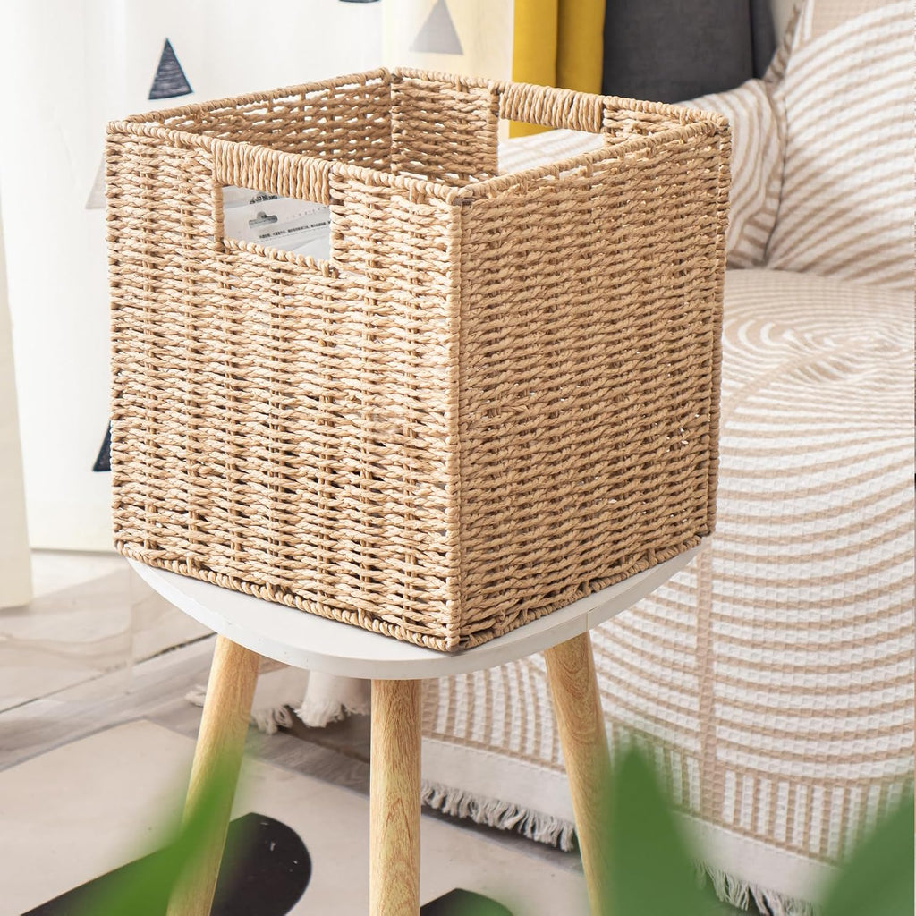 Foldable Paper Woven Cube Bins Set of 4