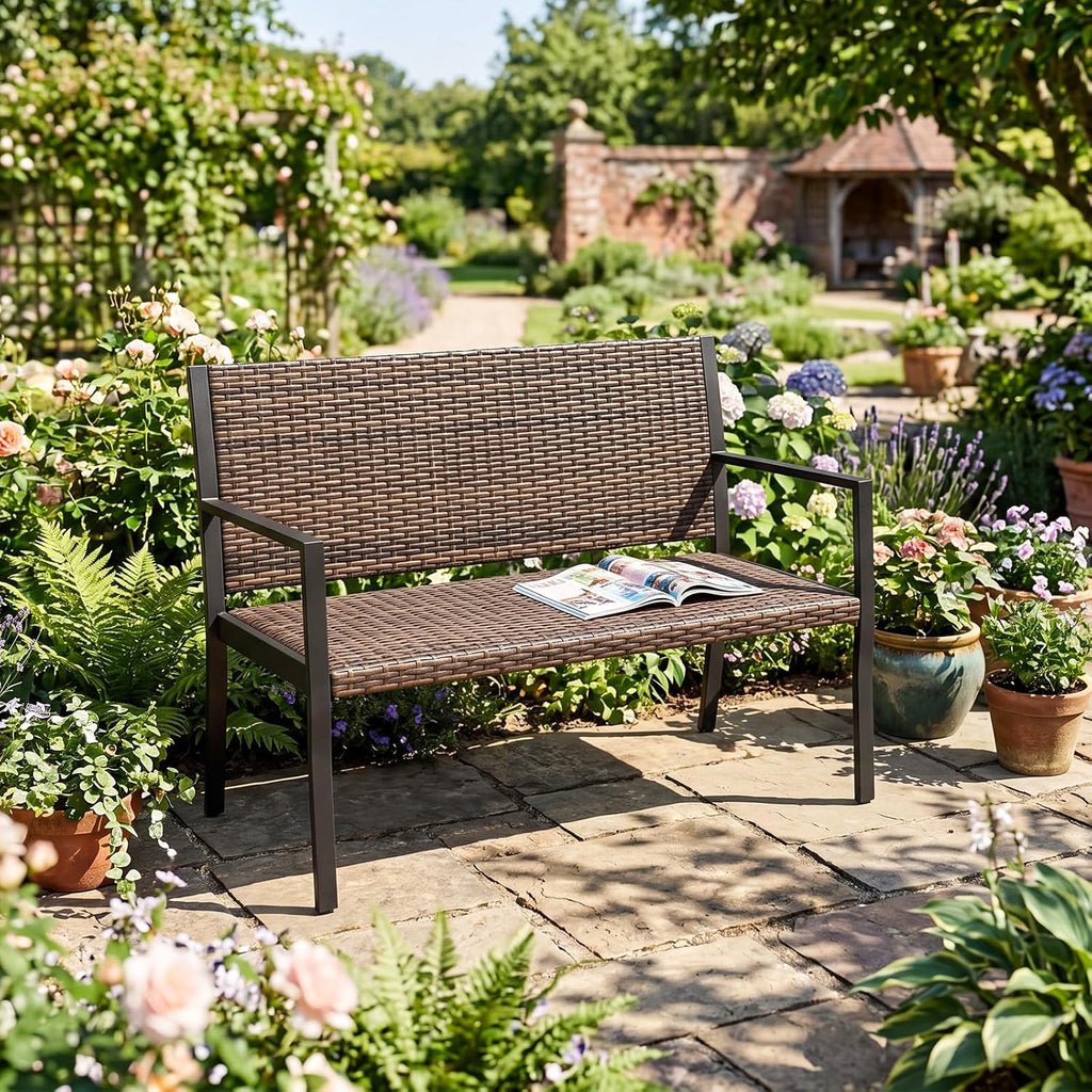 PE Rattan Outdoor Loveseat Bench