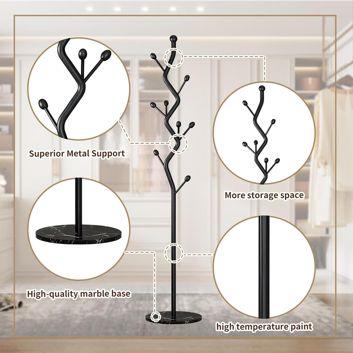 Modern Freestanding Coat Rack with Marble Base