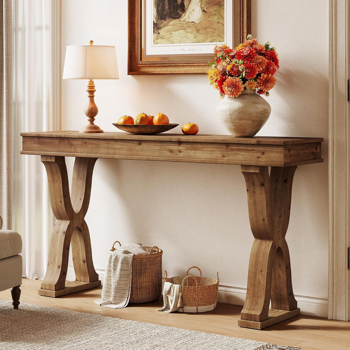 63" Solid Wood Farmhouse Console Table