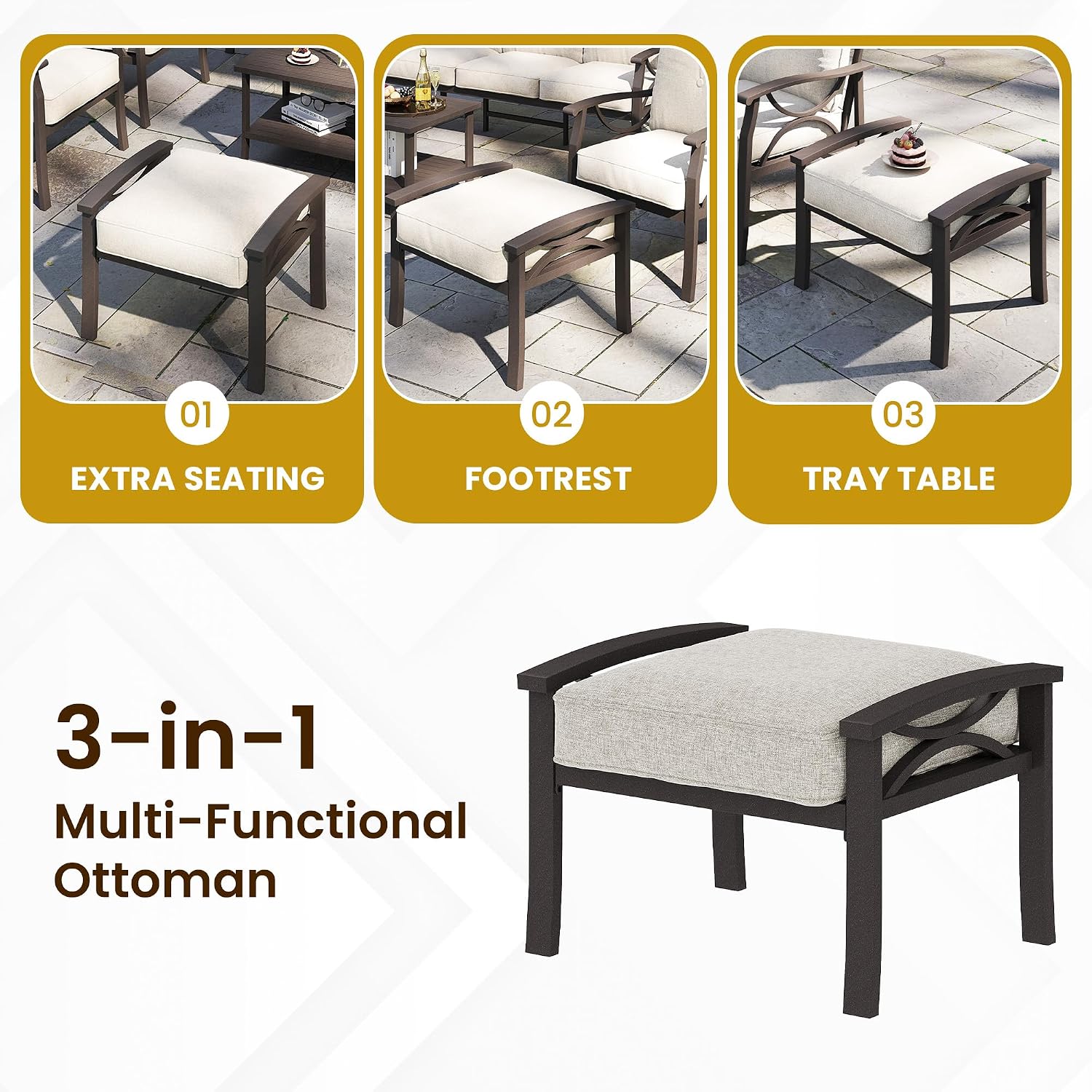 Metal Patio Ottoman Set With Cushions