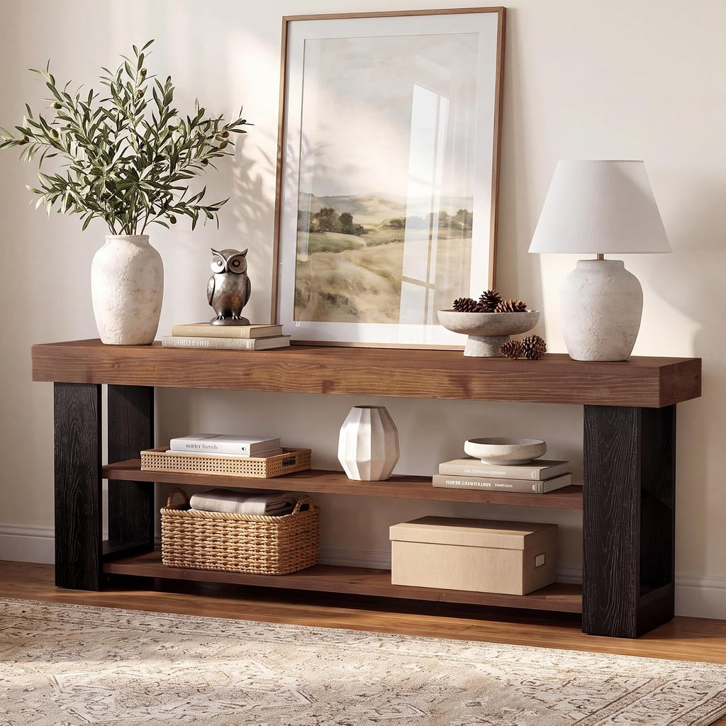 63" 3-Tier Solid Wood Console Table