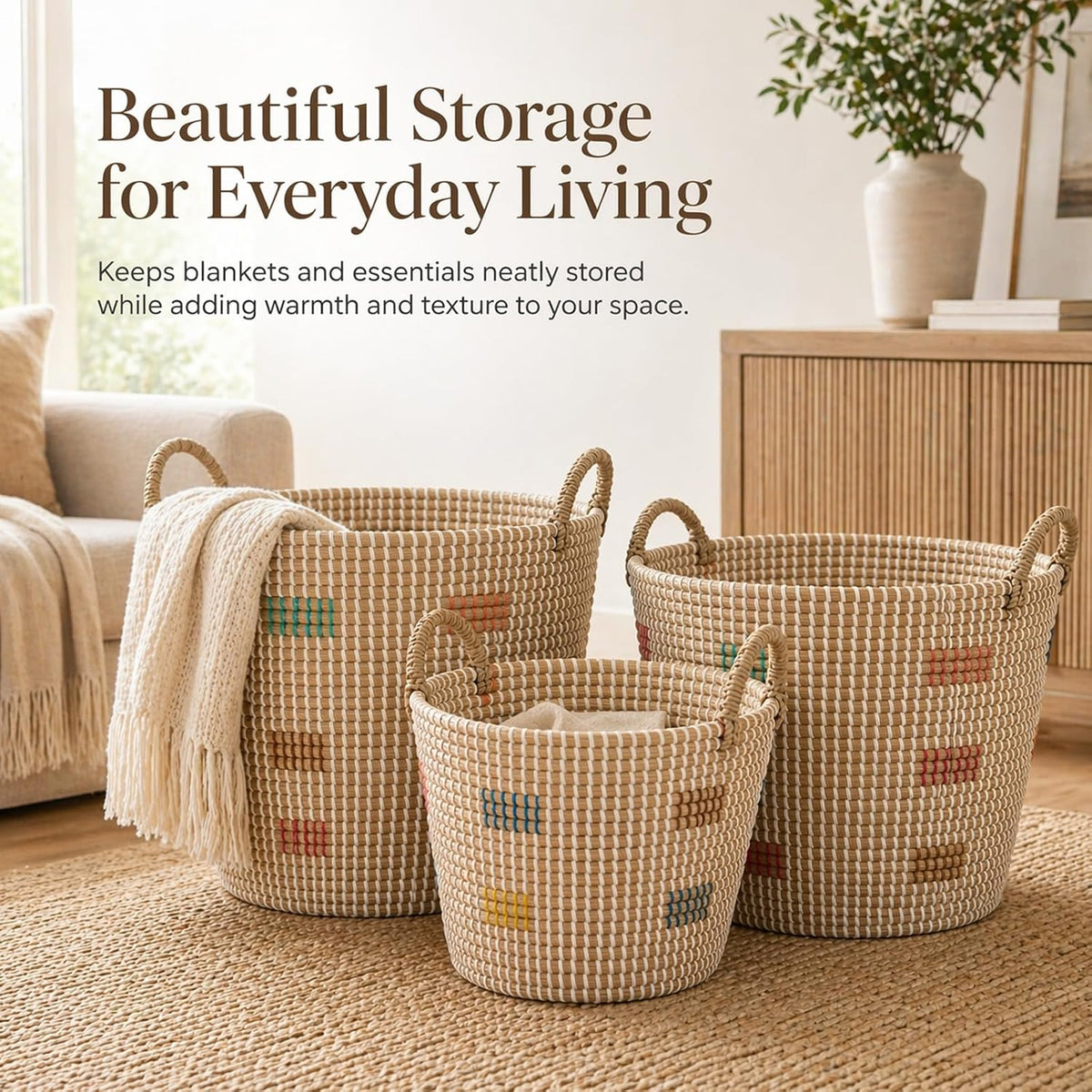 Natural Seagrass Nesting Storage Baskets Set of 3