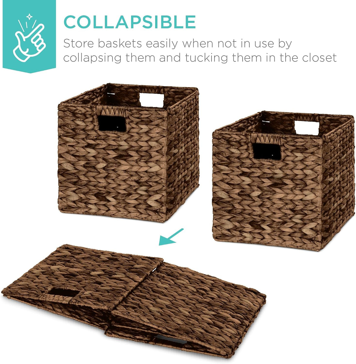 Brown Water Hyacinth Cube Baskets Set of 5